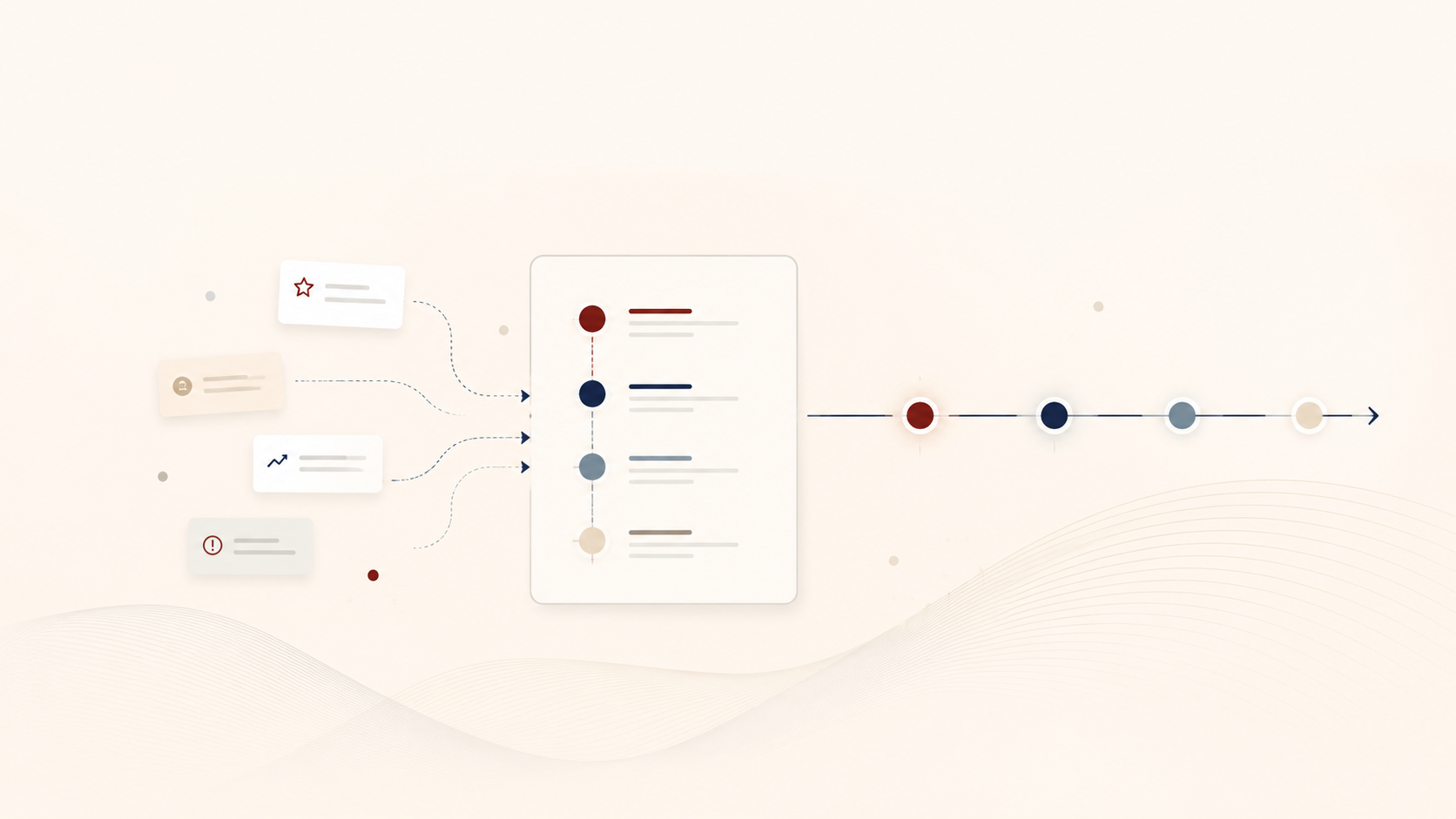 Abstract roadmap visual showing scattered business priorities becoming a structured practical roadmap.